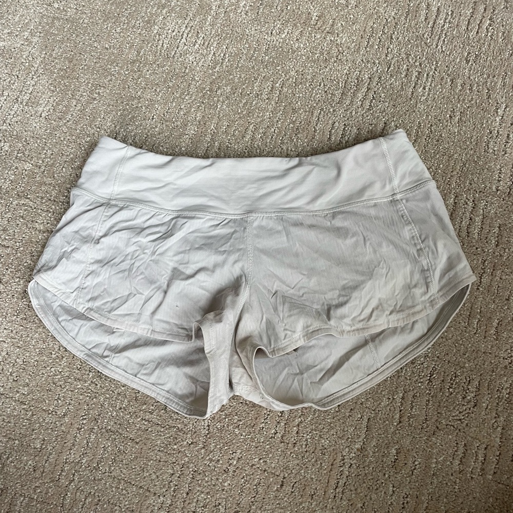 White Lululemon shorts speed ups